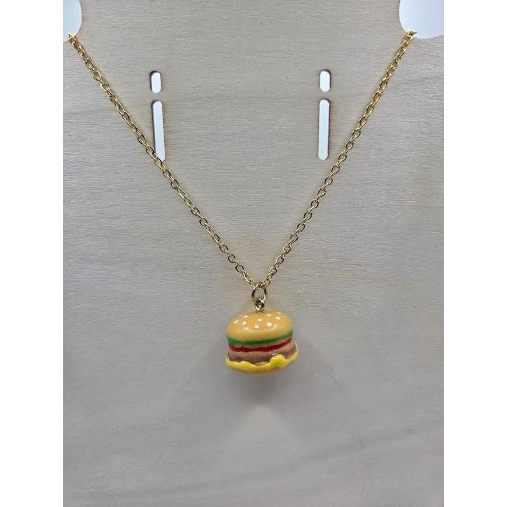 Burger Necklace Gold Toned Stainless‎ Steel 24
